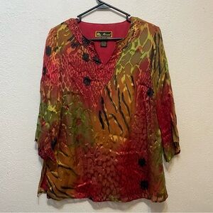 Mirasol Multicolor Tunic Top - Red, Green, Orange